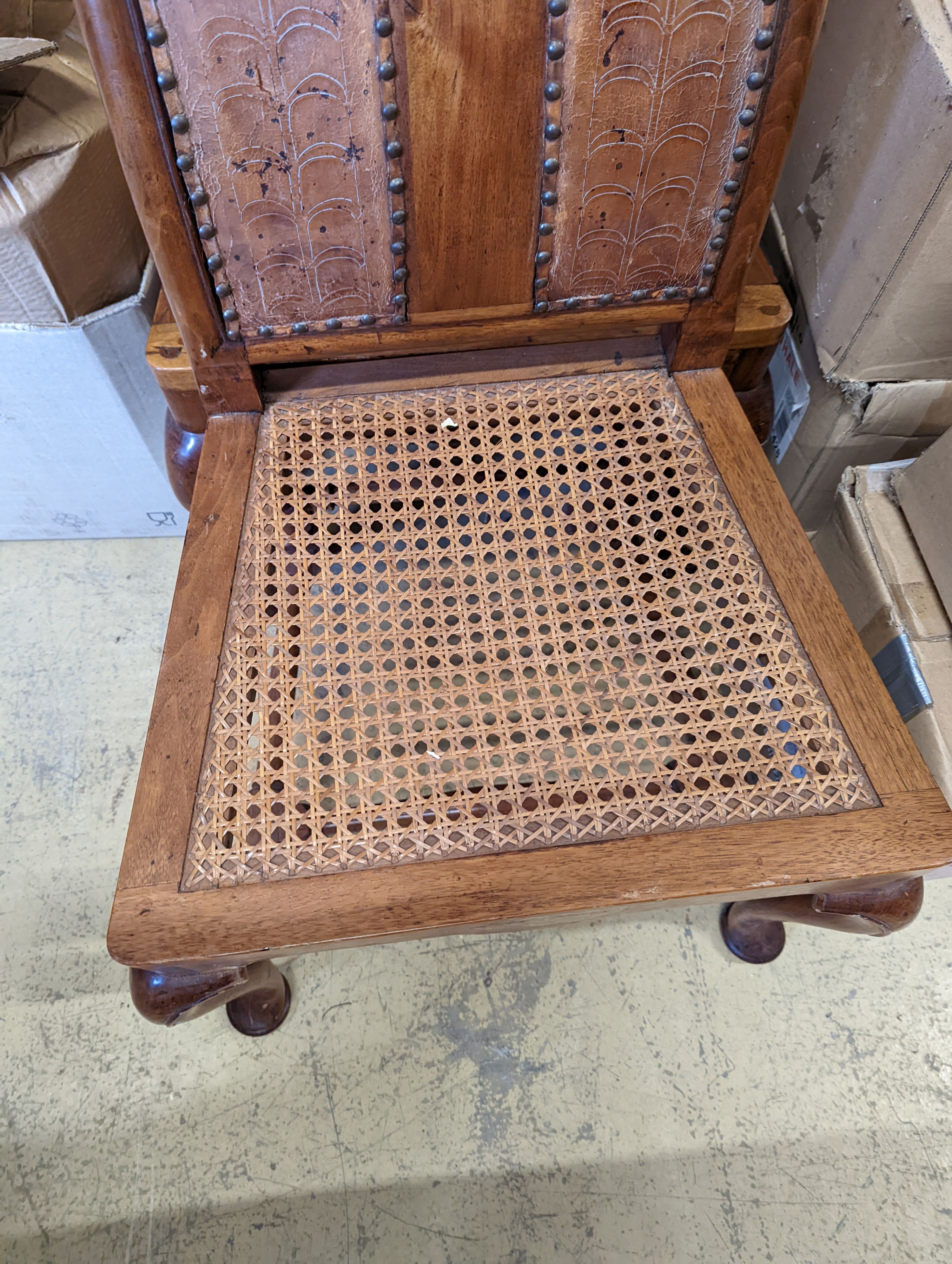 A pair of Dutch marquetry inlaid cane seat walnut dining chairs